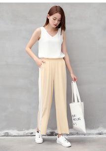 松紧烟管裤杏色九分