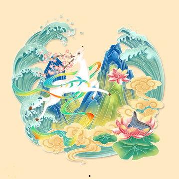 手绘九色鹿茶碗图片高清,古典韵味与现代审美的完美融合